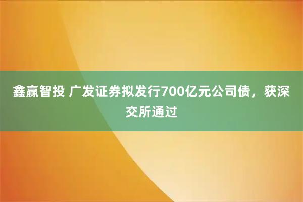鑫赢智投 广发证券拟发行700亿元公司债，获深交所通过